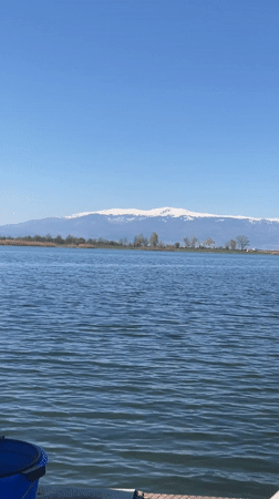 Morning fishing scene captured near Sofia with mountain backdrop
