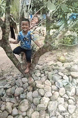 Casual outdoor moments around a rural Indonesian village