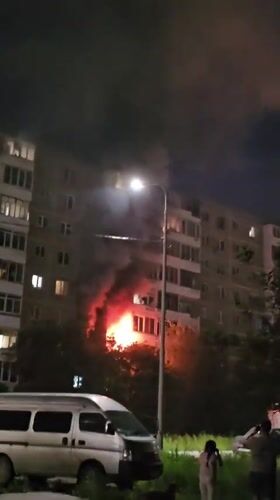 Apartment fire and nighttime city scenes across Yekaterinburg