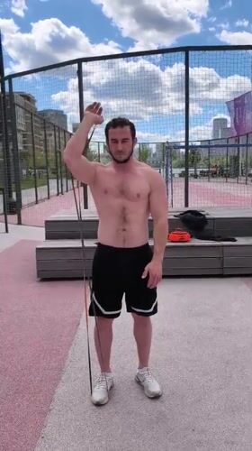 Morning workout session at an outdoor gym in Moscow