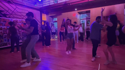 Salsa dancing session observed in Almada studio Friday evening