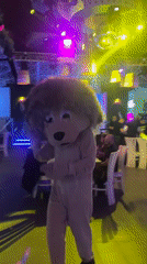 Lion mascot entertains diners at Plovdiv restaurant with live band
