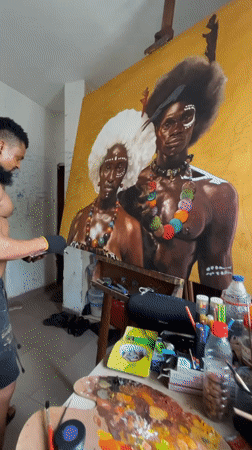 Artist Creates Traditional Portrait in Nigerian Studio