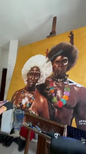 Artist Creates Traditional Portrait in Nigerian Studio