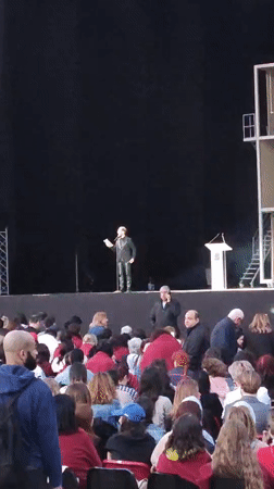 Evening outdoor gathering with speaker draws audience in Yerevan