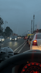 Traffic observed on palm-lined street in Marrakesh