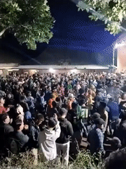 Nighttime outdoor concert draws big crowd in Nglegok, Indonesia