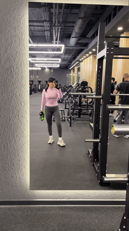 Woman documents gym workout session in Sochi, Russia