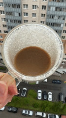 Morning coffee moment captured in Sinyavino residential area