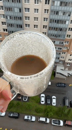 Morning coffee moment captured in Sinyavino residential area