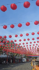 Red lanterns create festive canopy over Phú Quốc street