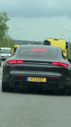 Porsche Taycan spotted on Leudelange road among traffic