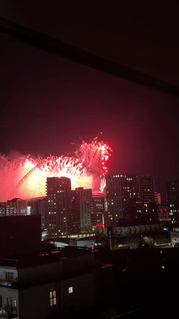 Fireworks display over Wembley Stadium and surrounding area