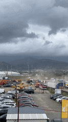 Construction site and parking lot on Tbilisi's outskirts, overcast morning