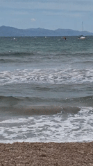 Windy beach day captured in Cagliari, Italy