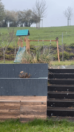 Morning scenes in Luxembourg: snowy backyard and indoor exercise