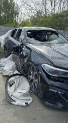 Severely damaged BMW observed after collision in Burgas, Bulgaria