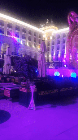 Illuminated luxury hotel captured on camera in Serik, Turkey