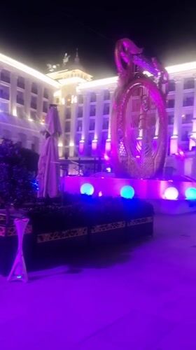 Illuminated luxury hotel captured on camera in Serik, Turkey