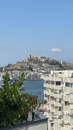 Ibiza town streetscapes with Dalt Vila in the background
