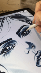 Digital portrait illustration in progress on a tablet