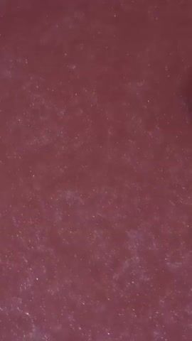 The video is a close-up, static shot of a dark red, textured surface. The texture appears to be slightly uneven and grainy, with tiny white speckles scattered across it, resembling dust or small particles. The lighting is dim, creating a muted and somewhat blurry effect. There are no discernible objects, people, or actions present in the video. The focus remains on the surface itself, highlighting its texture and color.