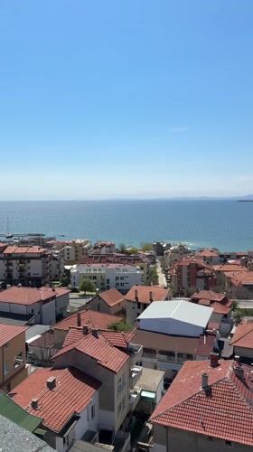 Aerial views document Sveti Vlas coastal town architecture