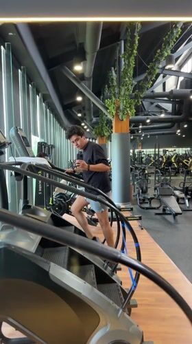 Man exercises at gym in Tlaxcalancingo, Mexico