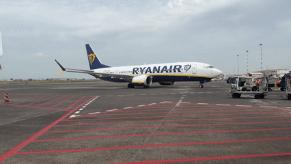 Ryanair passengers disembark at Catania airport