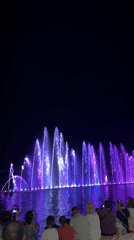 Nighttime fountain show draws a crowd in Pomorie, Bulgaria