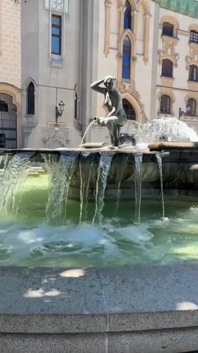 Madrid park visitor films fountain and rose garden