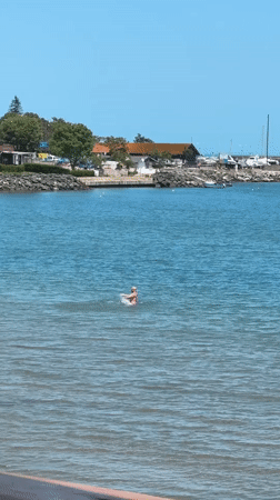 Beachgoer enjoys morning swim at Bulgarian coastal resort
