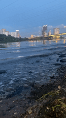 Khimki waterfront and skyline at dusk