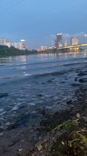 Khimki waterfront and skyline at dusk