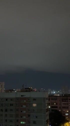 Lightning storm passes over Yekaterinburg on a summer night