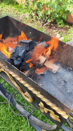 Backyard grill burning in a rural Belarusian yard