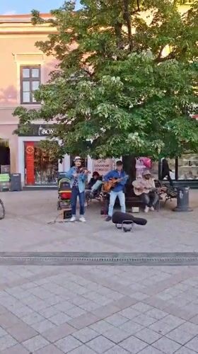 Street musicians perform in Novi Sad city square