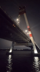 Nighttime documentation of illuminated Russky Bridge in Vladivostok