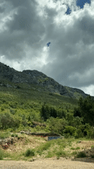 Camera captures overcast mountain landscape in Drobnići, Montenegro