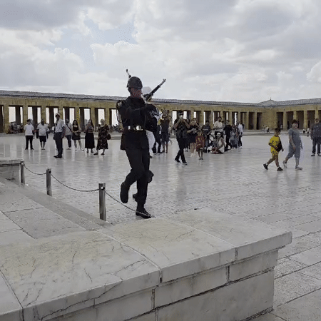At Atatürk's mausoleum in Ankara, guards and visitors