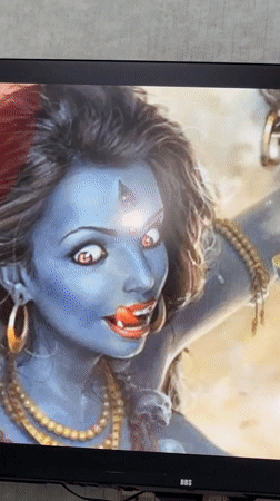 TV displays Hindu goddess Kali painting in Batumi