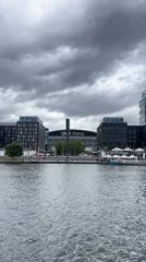 Floral display assembled along Berlin's Spree near Uber Arena
