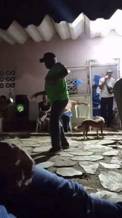 Man dances on stone pavement in Venezuelan town