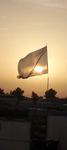 Tattered Israeli flag captured against golden sunset in Lachish