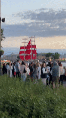Palace Bridge opens for red-sailed ship in St. Petersburg