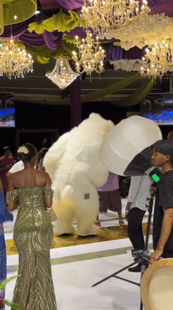 White bear costume at a decorated event in Dar es Salaam