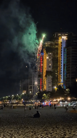 Night out on Da Nang's beachfront with fireworks
