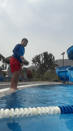 Swimming pool leisure activities documented in Ate, Peru
