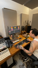 Music producer works in studio in La Lucila