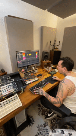 Music producer works in studio in La Lucila